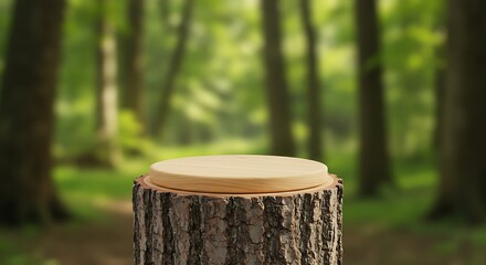 Fototapeta premium Podium background with a tree trunk as a stand with the concept of nature, 3d rendering