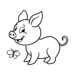 Adorable Cartoon Piglet Coloring Page with Butterfly Friend