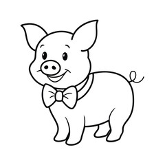 Adorable Cartoon Piglet Wearing a Bow Tie Line Art