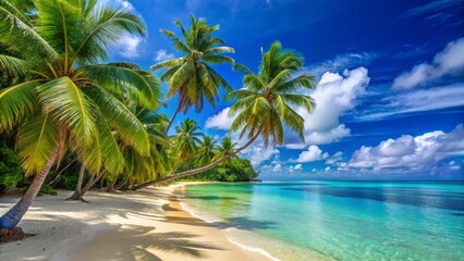 Tropical Beach Scene with Palm Trees and Crystal Clear Water