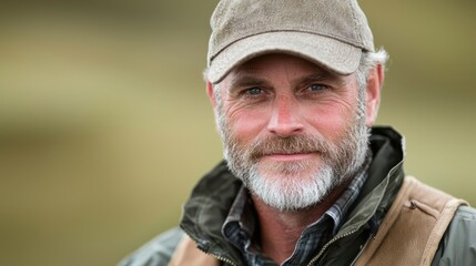 Obraz premium Mature man, outdoors portrait, nature background, calm expression, wildlife photography