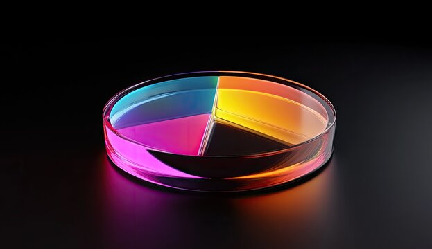 Colorful pie chart in glass petri dish