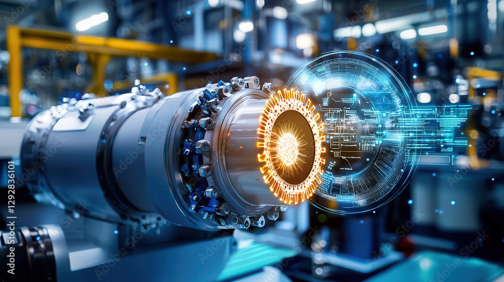 Aufkleber futuristic power plant with AI controlled systems monitors energy production efficiently. advanced technology and digital interface highlight innovation in energy management