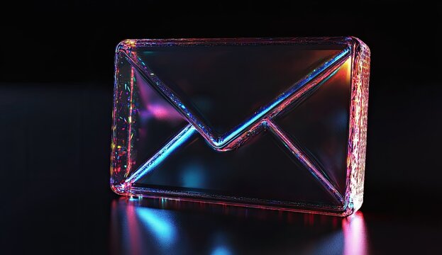 3D Email Icon, Neon Glow, Dark Background