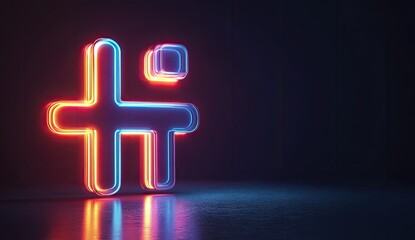 Neon Plus Sign in Dark Studio