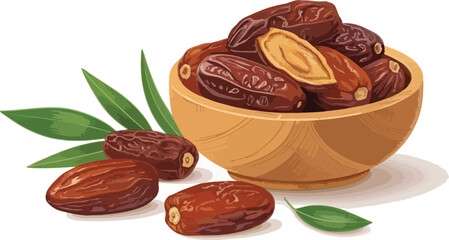 Dates in bowl in white background Illustration vector design, Dates Illustration vector design