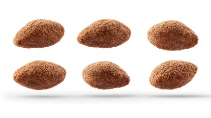 Various Brown Seeds Arranged in a Row on a White Background