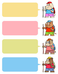 ハイキングをする動物のキャラクター吹き出しセット