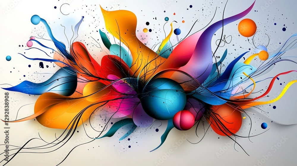 Poster dynamic abstract art composition modern gallery digital artwork vibrant colors eye level creative ex