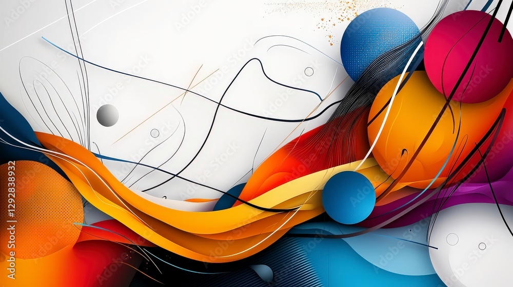Poster Dynamic abstract composition of shapes and lines studio digital art vibrant environment close-up modern aesthetics