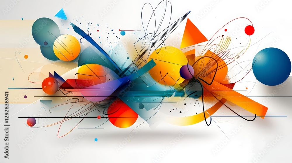 Poster vibrant abstract art composition digital canvas colorful shapes and lines modern environment artisti