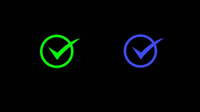 Green and blue color check mark icon. Isolated tick symbols, checklist signs, approval badge. Flat and modern checkmark design. Video animation.