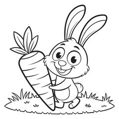 Cartoon Bunny with Carrot Printable Coloring Sheet