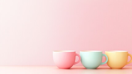 Fototapeta premium Colorful Coffee Cups on a Soft Pastel Background for Design Use