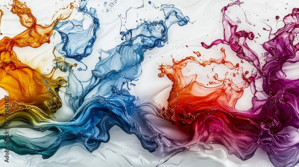 Poster dynamic abstract colorful wave patterns on white canvas artistic design visual art modern aesthetics