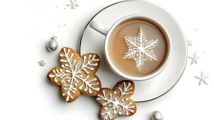 A cup of tea with milk and two gingerbread