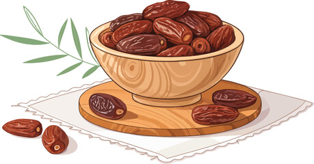 Dates Illustration vector design, Dates in bowl on table in white background vector design