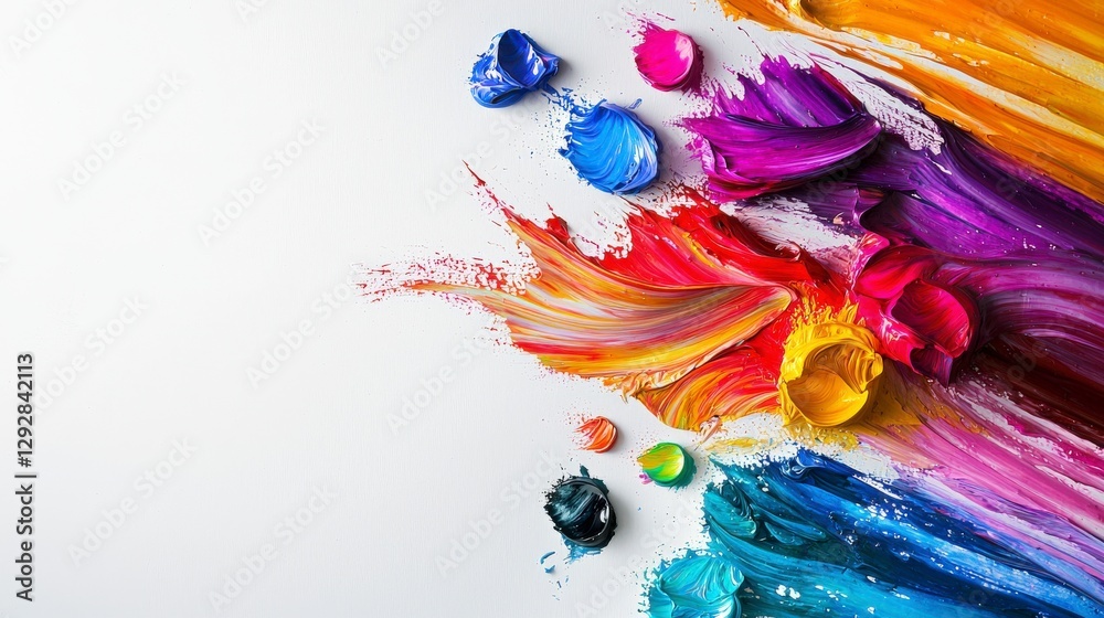 Poster vibrant colorful paintbrush strokes create abstract artwork studio visual art bright environment clo