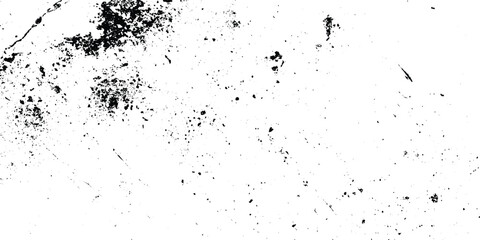 overlay texture of grainy grunge surface, Dirt messy splash overlay and Black and white Dusty scratched grunge texture, abstract dotted black particles is arranging randomly on white background.