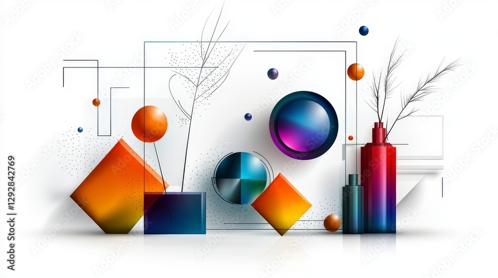Aufkleber Vibrant geometric shapes displaying abstract art in modern gallery creative environment artistic perspective