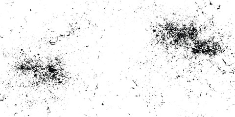 overlay texture of grainy grunge surface, Dirt messy splash overlay and Black and white Dusty scratched grunge texture, abstract dotted black particles is arranging randomly on white background.