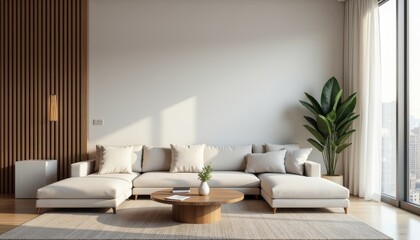Fototapeta premium Modern Living Room Interior with Cozy Sofa and Natural Light