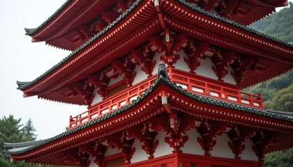 Obraz premium Stunning Traditional Japanese Pagoda with Red Architectural Details