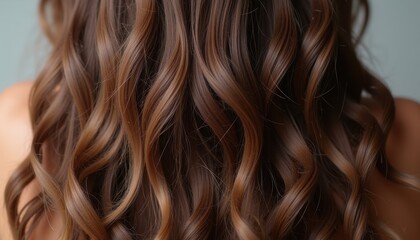 Naklejka premium Long Wavy Brown Hair with Natural Shine and Depth on Subtle Background