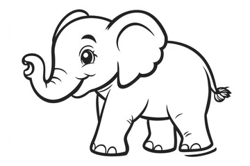Obraz premium Cute baby elephant walking and smiling, simple cartoon drawing