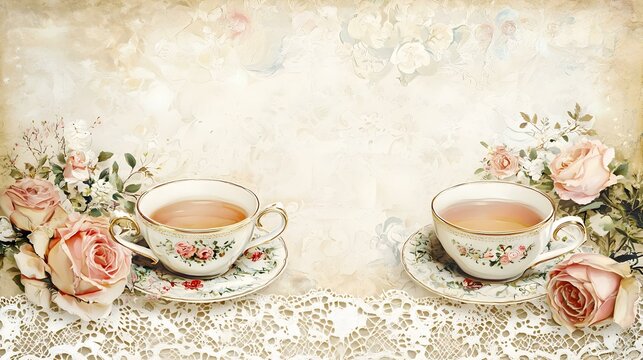 vintage tea party invitation design with elegant