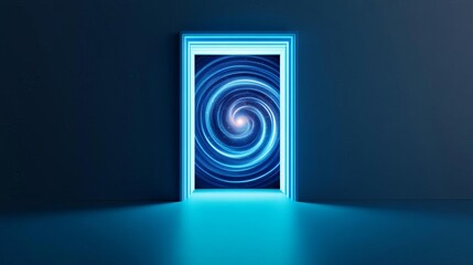 Obraz premium Portal-like open blue door with swirling galaxies inside, cosmic fantasy concept
