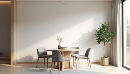 Modern Minimalist Dining Room with Light and Natural Decor