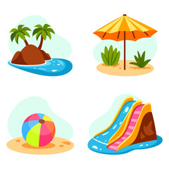 Set of summer bright icons. Sea and beach.