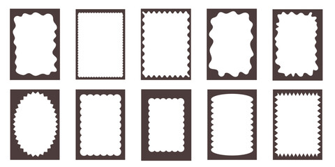 Groovy frame jagged scallop edge, frame text box or border. Curve funky y2k retro form, geometric shape, framework. Wiggle figure, rectangle.