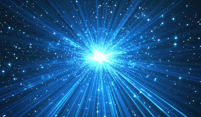 Bright blue light rays radiate from central point in space