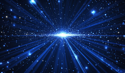 Bright blue light rays radiate from central point in space