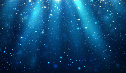 Fototapeta premium Bright blue abstract background with light beams and sparkles
