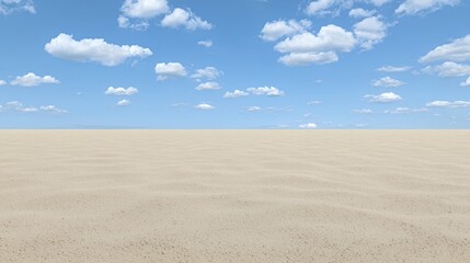 Naklejka premium Expansive Desert Landscape Under a Blue Sky with Fluffy Clouds