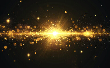 Obraz premium Bright golden light effect with sparkling particles and rays