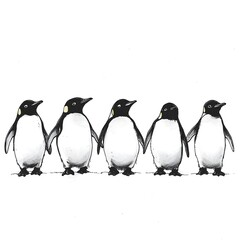 Naklejka premium Three penguins standing by the sea, embracing the coastal environment with playful antics