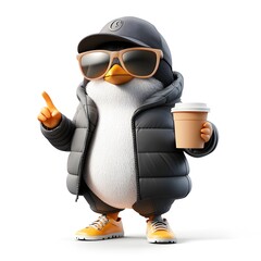 Obraz premium Adorable penguin wearing stylish sunglasses and a trendy jacket in a playful posed scene