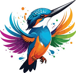 Colorful Kingfisher Illustration vector design, Kingfisher flying vector design