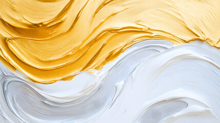 Obraz premium Metallic abstract brush strokes in gold and silver create dynamic texture. interplay of colors evokes sense of elegance and modernity