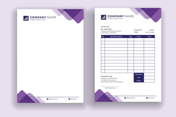 Creative and clean business-style letterhead and invoice design template in flat style print with vector layout bundle