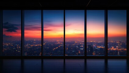 City sunset view from office windows