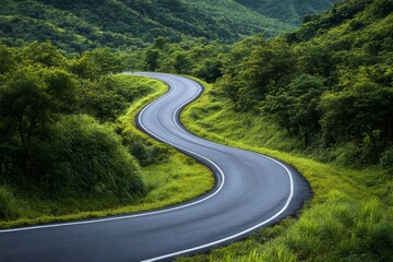 Fototapeta premium Winding road passing through a green forest
