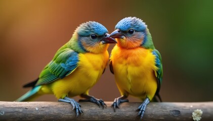 Obraz premium Close-up of two small birds cuddling, artistic blur, bird, nature