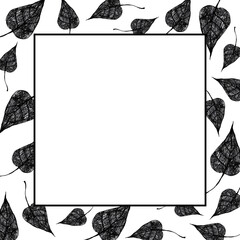 Graphic frame with autumn leaves in sketch style. Frame template for stickers, invitations, cards