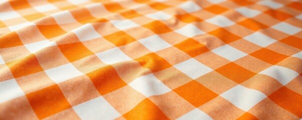 Crisp orange and white checkered tablecloth detail, plaid, image