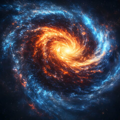 Vibrant Cosmic Spiral Galaxy with Dynamic Colors and Luminous Core Emission